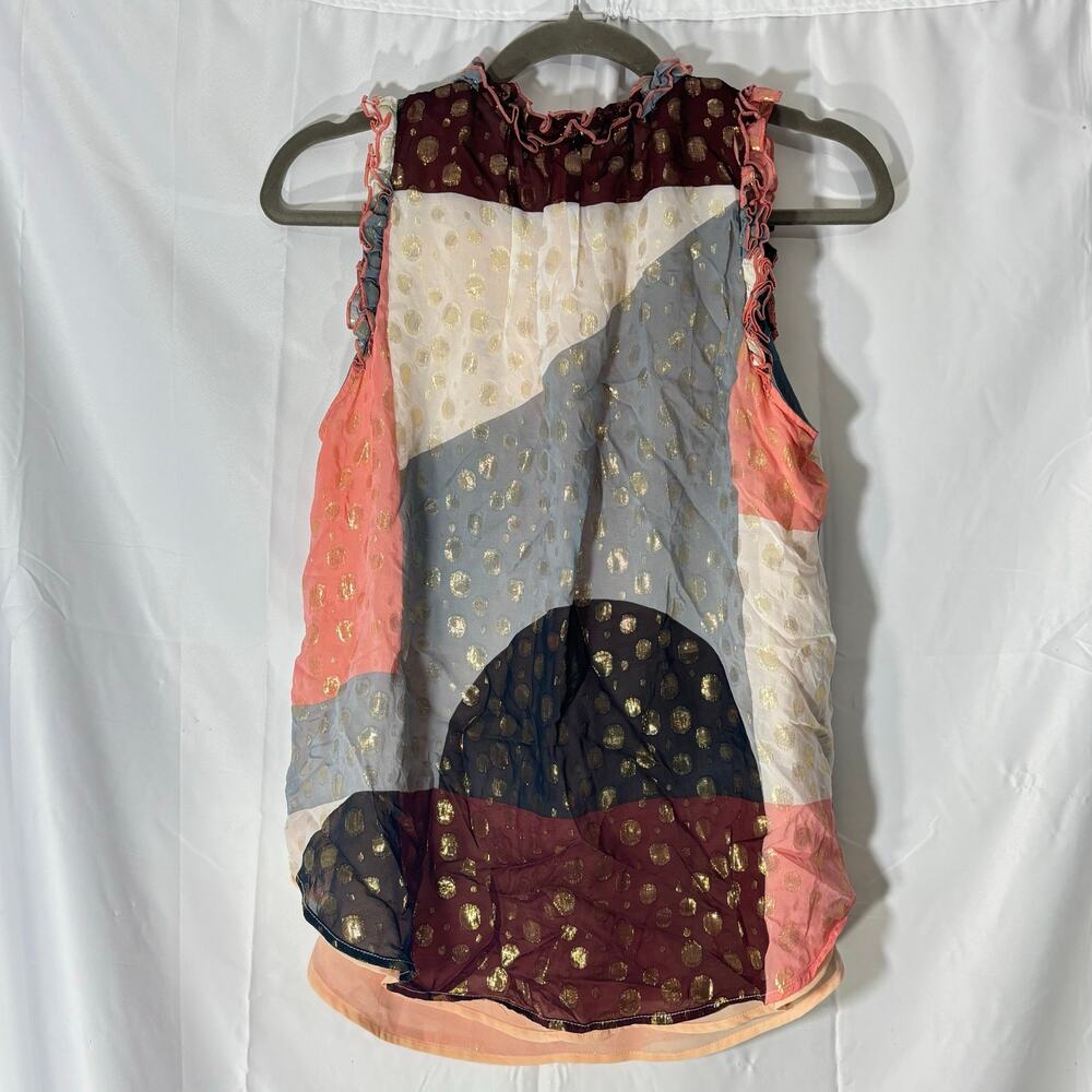 Anthropologie Fantasia Metallic Clip Dot Tank Black Sleeveless Sparkle Top 10 - Picture 3 of 7